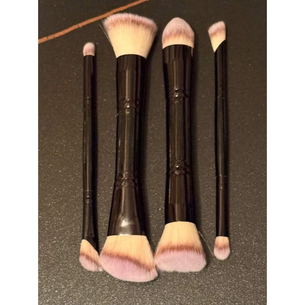 Dual Ended Makeup Brush Set Soft Synthetic Beauty Brushes Black Handle